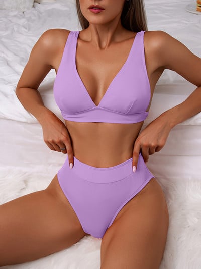 Zrtak Push Up Bikini 2022 Női fürdőruha magas derekú fürdőruha tömör strandruha Bordás fürdőruha Szexi bikiniszettek nyári