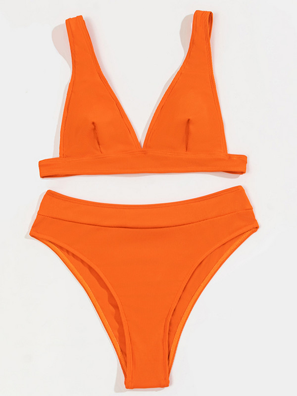Zrtak Push Up Bikini 2022 Női fürdőruha magas derekú fürdőruha tömör strandruha Bordás fürdőruha Szexi bikiniszettek nyári