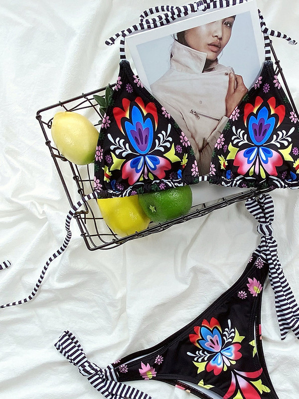 ZRTAK εμπριμέ μαγιό τρίγωνο μπικίνι γυναικεία κορδόνια μπικίνι βραζιλιάνικο μαγιό χαμηλής μέσης Σέξι ρούχα παραλίας