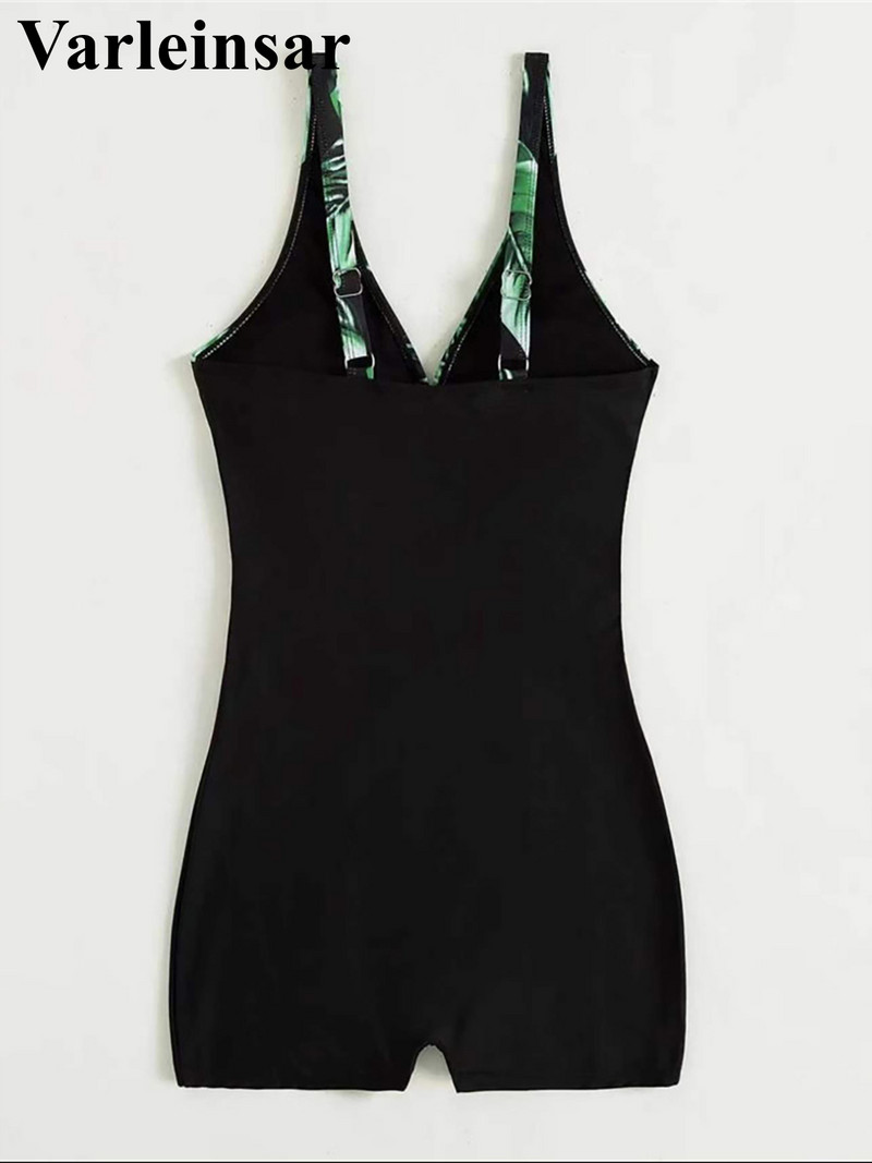 Нови къси панталони с щампи с V-образно деколте и листа, цял бански костюм, дамски бански костюм, дамски монокини, подплатени бански костюми за къпене Swim Lady V4142