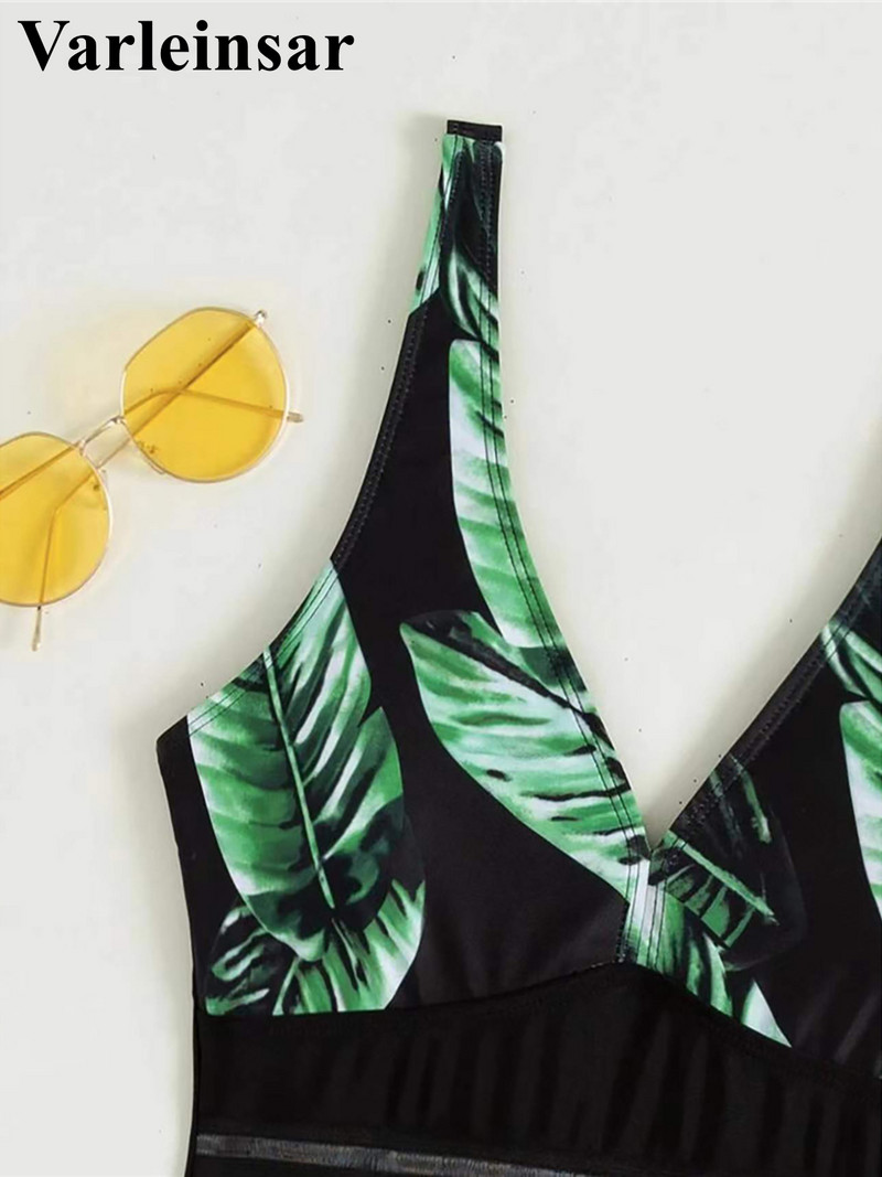 Нови къси панталони с щампи с V-образно деколте и листа, цял бански костюм, дамски бански костюм, дамски монокини, подплатени бански костюми за къпене Swim Lady V4142