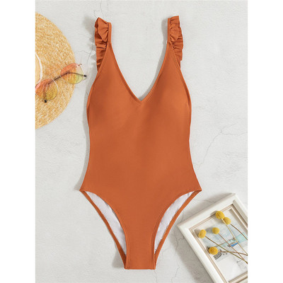 Sieviešu peldkostīms viengabalains sieviešu peldkostīms ar V kakla izgriezumu, volānveida bantīti bez aizmugures, peldkostīms peldkostīms peldēšanai V4035