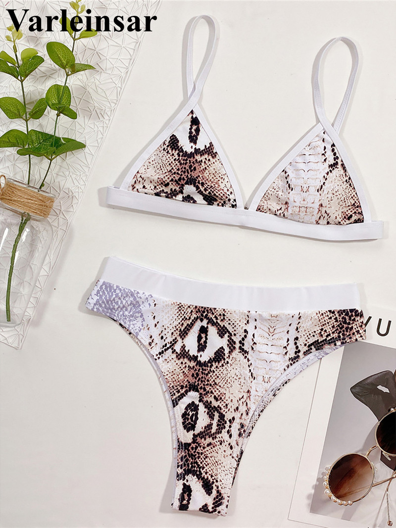 Snake Skin Splicing magas derekú bikini női fürdőruha Női fürdőruha Kétrészes bikini szett fürdőruha Swim Lady V4204