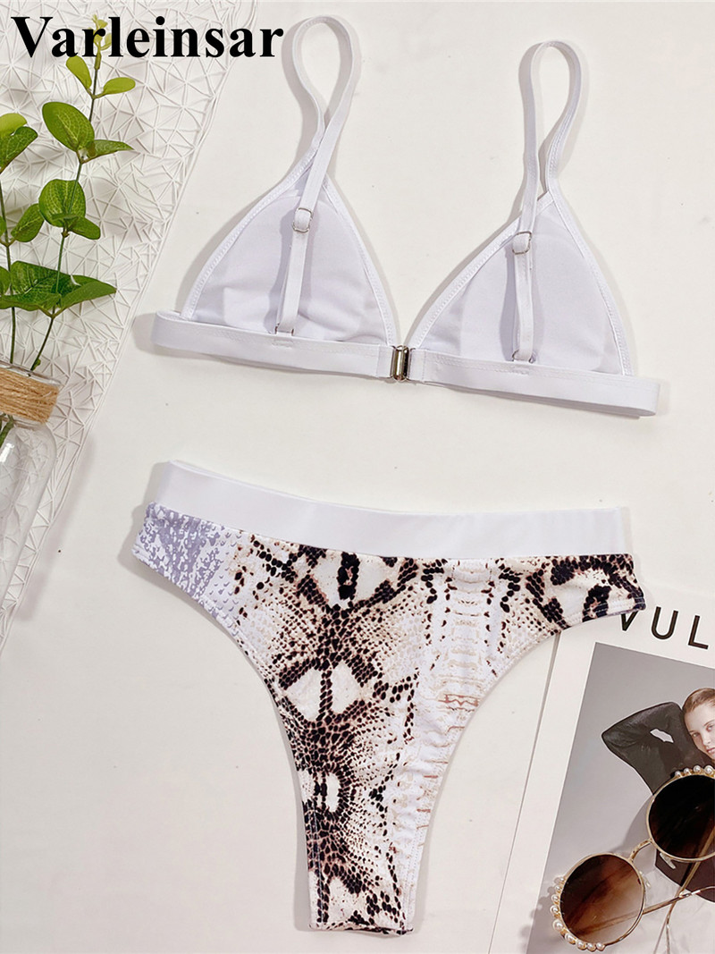 Snake Skin Splicing magas derekú bikini női fürdőruha Női fürdőruha Kétrészes bikini szett fürdőruha Swim Lady V4204