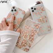 Trendovsko ružičasto pozlaćeno aluminijsko čisto kućište za iPhone 14 13 11 12 Pro Xs Max XR SE2 SE3 7 8 Plus Maple Leaf Ring Cover Držač