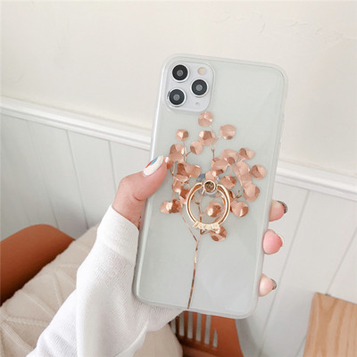 Trendovsko ružičasto pozlaćeno aluminijsko čisto kućište za iPhone 14 13 11 12 Pro Xs Max XR SE2 SE3 7 8 Plus Maple Leaf Ring Cover Držač