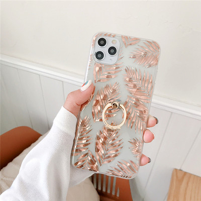 Trendovsko ružičasto pozlaćeno aluminijsko čisto kućište za iPhone 14 13 11 12 Pro Xs Max XR SE2 SE3 7 8 Plus Maple Leaf Ring Cover Držač