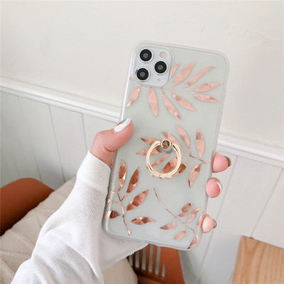 Trendovsko ružičasto pozlaćeno aluminijsko čisto kućište za iPhone 14 13 11 12 Pro Xs Max XR SE2 SE3 7 8 Plus Maple Leaf Ring Cover Držač