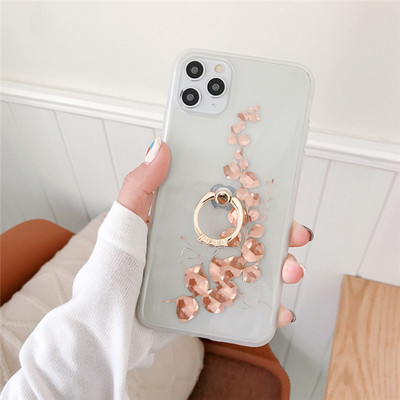 Trendovsko ružičasto pozlaćeno aluminijsko čisto kućište za iPhone 14 13 11 12 Pro Xs Max XR SE2 SE3 7 8 Plus Maple Leaf Ring Cover Držač