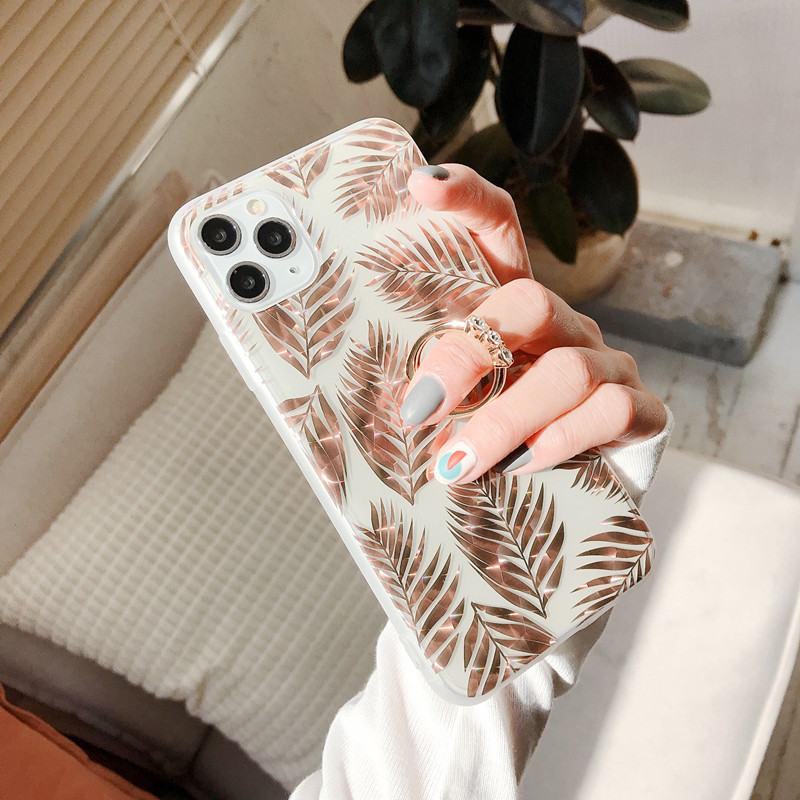 Trendovsko ružičasto pozlaćeno aluminijsko čisto kućište za iPhone 14 13 11 12 Pro Xs Max XR SE2 SE3 7 8 Plus Maple Leaf Ring Cover Držač