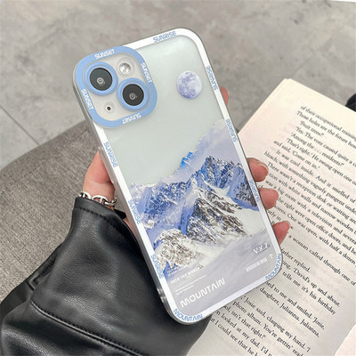 Ретро INS Sunset Sky Clouds Moon Pattern Case за iPhone 13 12 11 Pro Max XR X XS 7 8 Plus SE2020 14 Удароустойчиво меко прозрачно покритие