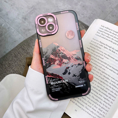 Ретро INS Sunset Sky Clouds Moon Pattern Case за iPhone 13 12 11 Pro Max XR X XS 7 8 Plus SE2020 14 Удароустойчиво меко прозрачно покритие