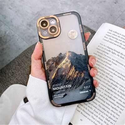 Ретро INS Sunset Sky Clouds Moon Pattern Case за iPhone 13 12 11 Pro Max XR X XS 7 8 Plus SE2020 14 Удароустойчиво меко прозрачно покритие