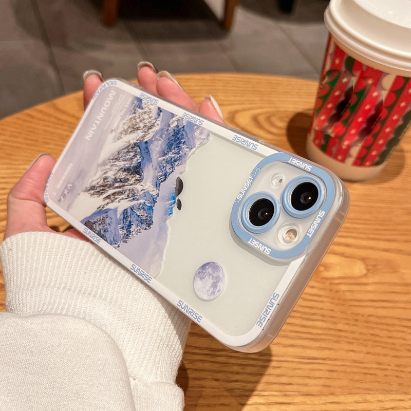 Ретро INS Sunset Sky Clouds Moon Pattern Case за iPhone 13 12 11 Pro Max XR X XS 7 8 Plus SE2020 14 Удароустойчиво меко прозрачно покритие