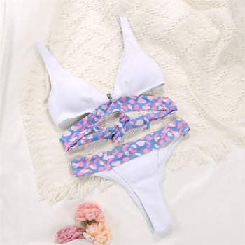 Zrtak Floral Bikinis 2022 Sexy Bandage Γυναικεία Κομψά μπικίνι καρό μαγιό Γυναικείο σετ μπικίνι με κορδόνια Λευκά ρούχα παραλίας