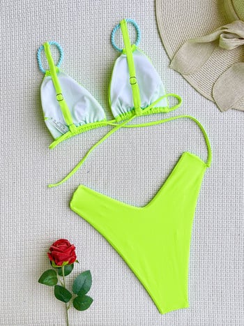 ZRTAK Solid Bikini Sexy Swimsuit 2023 Thong Γυναικεία Σετ μπικίνι Συνονθύλευμα Μαγιό Triangle Biquini Bandage ρούχα παραλίας