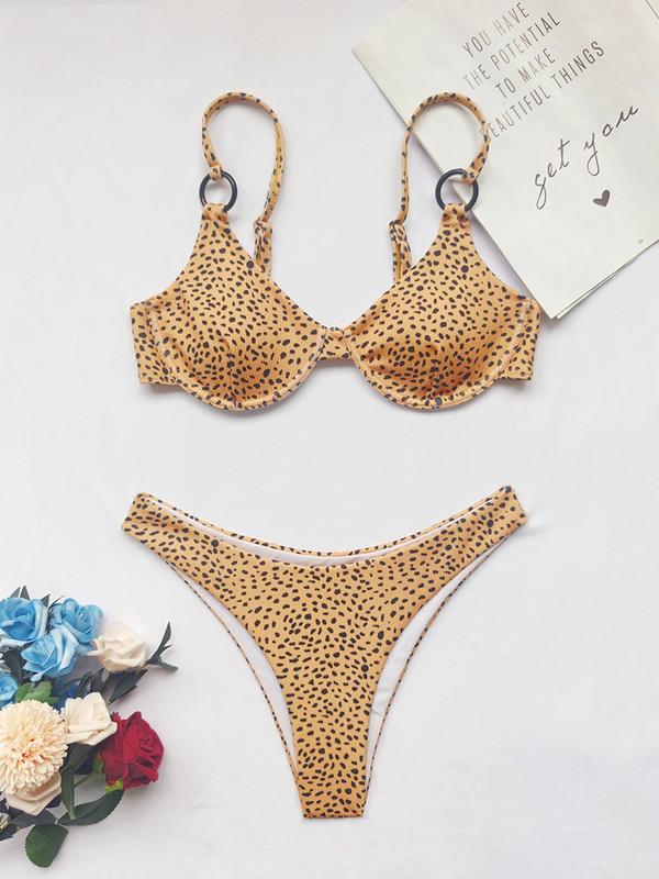 ZRTAK Kupaći kostimi Push Up Bikiniji Seksi kupaći kostimi Ženski kupaći kostimi Leopard kompleti bikinija 2022 Print Odjeća za plažu Prstenje Trokut