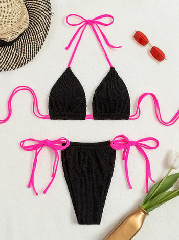 ZRTAK Thong Bikinis Halter Γυναικεία Μαγιό Τρίγωνο Lace Up Biquini Feminino 2 τεμ.