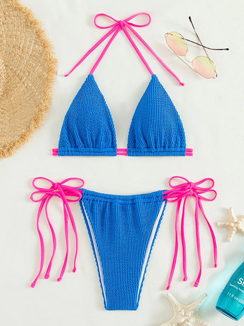 ZRTAK Thong Bikinis Halter Γυναικεία Μαγιό Τρίγωνο Lace Up Biquini Feminino 2 τεμ.