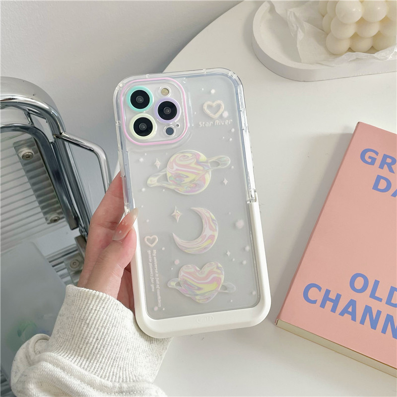 INS Dream Planet White Bracket Laikiklio telefono dėklas skirtas iPhone 13 12 11 Pro Max 13 Pro 14 Plus Paslėptas stovas skaidrus smūgiams atsparus dangtelis