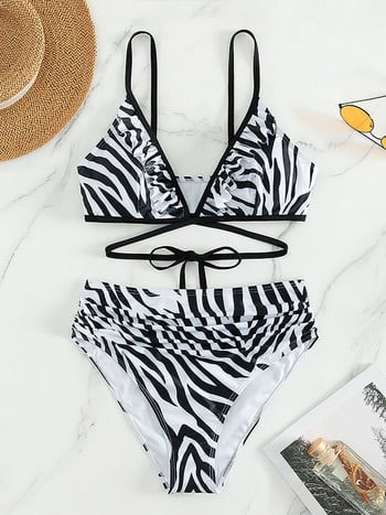 ZRTAK Zebra Print Bikini 2023 Σέξι μαγιό Γυναικεία μπικίνι Σετ Ψηλόμεση Μαγιό Επίδεσμος Ρούχα παραλίας Brazilian Biquinis