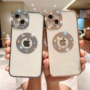 За iPhone 14 Pro Max Луксозно покритие Flash Diamond силиконов калъф за телефон за iPhone 11 12 13 14 Plus Hollow Out Rhinestone Cover