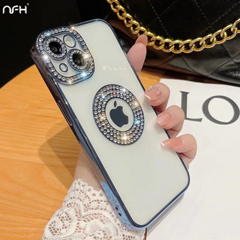 За iPhone 14 Pro Max Луксозно покритие Flash Diamond силиконов калъф за телефон за iPhone 11 12 13 14 Plus Hollow Out Rhinestone Cover