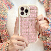 Madingas rudens žiemos siuvinėjimo audinys pliušinis telefono dėklas, skirtas iPhone 11 12 13 14 Pro Max 13 14Plus Tweed Fuzzy Lattice minkštas dangtelis
