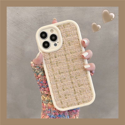 Madingas rudens žiemos siuvinėjimo audinys pliušinis telefono dėklas, skirtas iPhone 11 12 13 14 Pro Max 13 14Plus Tweed Fuzzy Lattice minkštas dangtelis