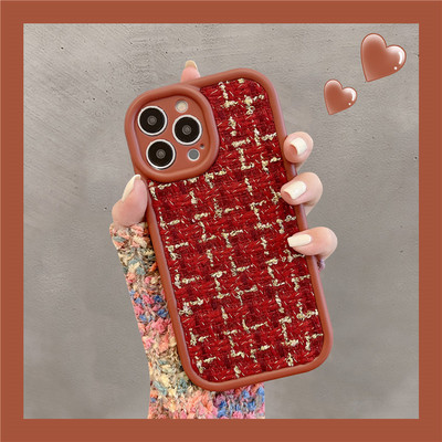Madingas rudens žiemos siuvinėjimo audinys pliušinis telefono dėklas, skirtas iPhone 11 12 13 14 Pro Max 13 14Plus Tweed Fuzzy Lattice minkštas dangtelis