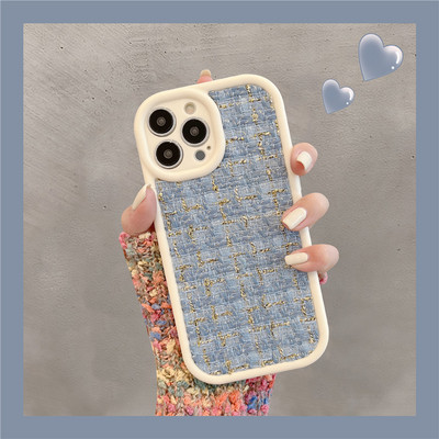 Madingas rudens žiemos siuvinėjimo audinys pliušinis telefono dėklas, skirtas iPhone 11 12 13 14 Pro Max 13 14Plus Tweed Fuzzy Lattice minkštas dangtelis