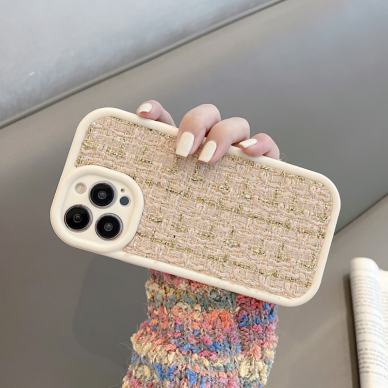 Madingas rudens žiemos siuvinėjimo audinys pliušinis telefono dėklas, skirtas iPhone 11 12 13 14 Pro Max 13 14Plus Tweed Fuzzy Lattice minkštas dangtelis