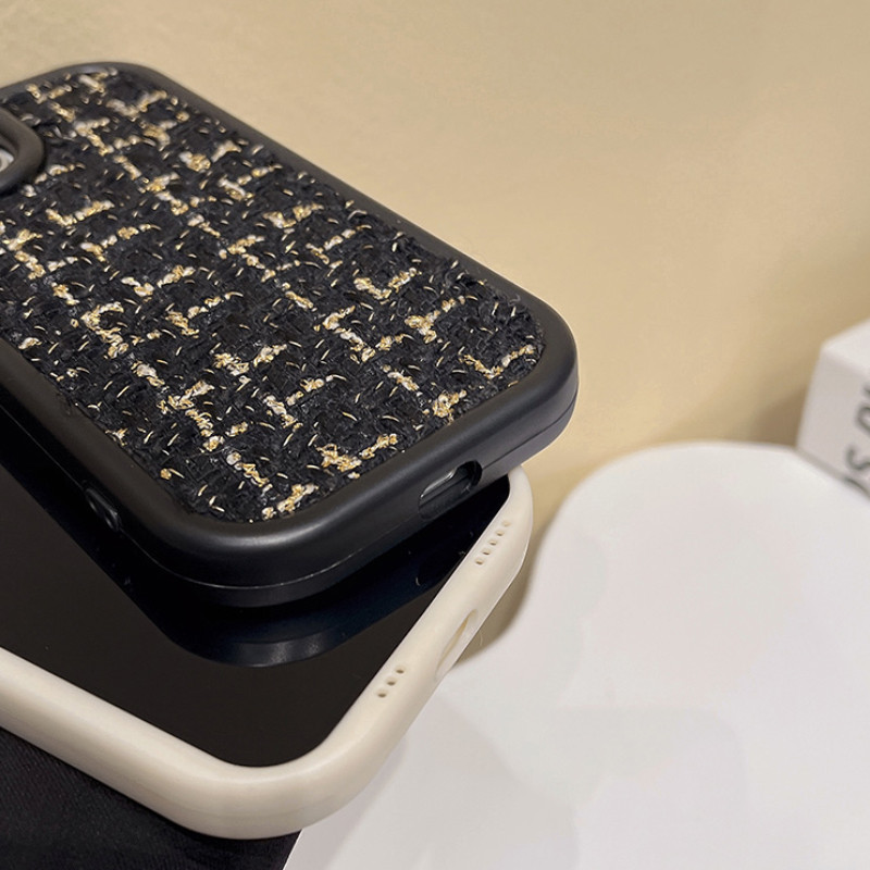 Madingas rudens žiemos siuvinėjimo audinys pliušinis telefono dėklas, skirtas iPhone 11 12 13 14 Pro Max 13 14Plus Tweed Fuzzy Lattice minkštas dangtelis