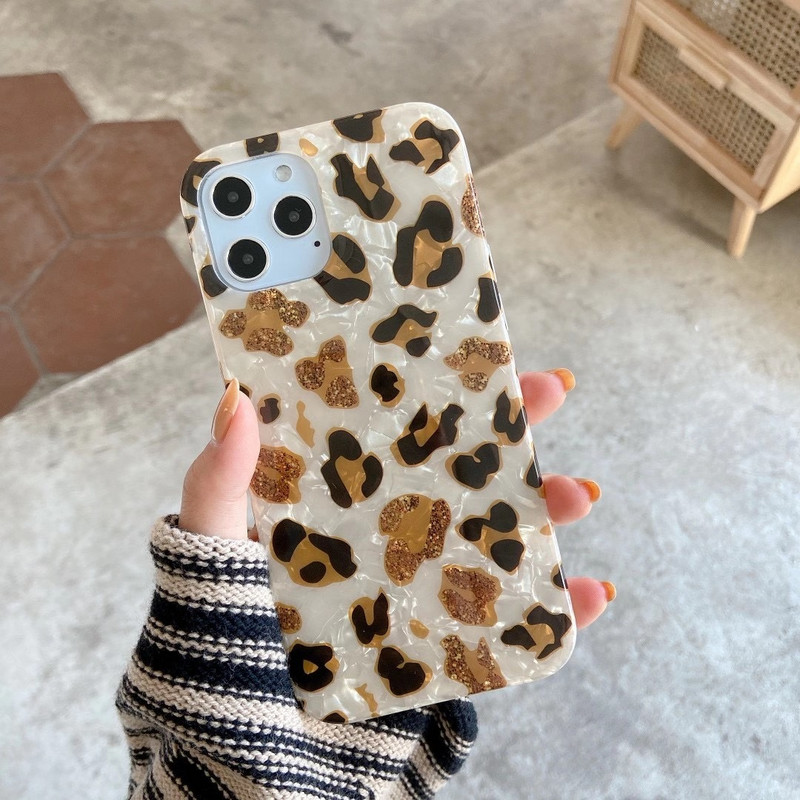 Vintage Glitter Leopard Print telefono dėklas, skirtas iPhone 13 12 11 14 Pro Max 7 14 plus X XR Soft Tpu Dream Shell Leopard marmurinis dangtelis