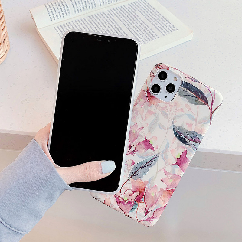 Калъф за телефон с ретро цветя за iPhone 13 12 11 Pro Max XR XS MAX за iPhone 7 8 Plus X Калъф Мек TPU матов заден капак с флорална обвивка