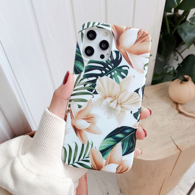 Ματ Floral Θήκη Για iPhone 14 12 mini 13 11 Pro Max XR XS Max X 7 8 Plus Soft TPU Tropical Leaf Flowers Κοριτσίστικες θήκες τηλεφώνου