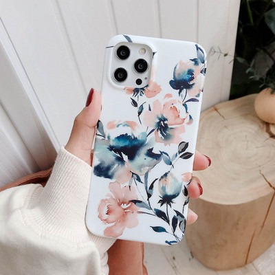 Ματ Floral Θήκη Για iPhone 14 12 mini 13 11 Pro Max XR XS Max X 7 8 Plus Soft TPU Tropical Leaf Flowers Κοριτσίστικες θήκες τηλεφώνου
