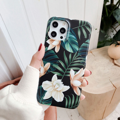 Ματ Floral Θήκη Για iPhone 14 12 mini 13 11 Pro Max XR XS Max X 7 8 Plus Soft TPU Tropical Leaf Flowers Κοριτσίστικες θήκες τηλεφώνου