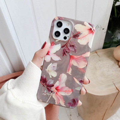Ματ Floral Θήκη Για iPhone 14 12 mini 13 11 Pro Max XR XS Max X 7 8 Plus Soft TPU Tropical Leaf Flowers Κοριτσίστικες θήκες τηλεφώνου