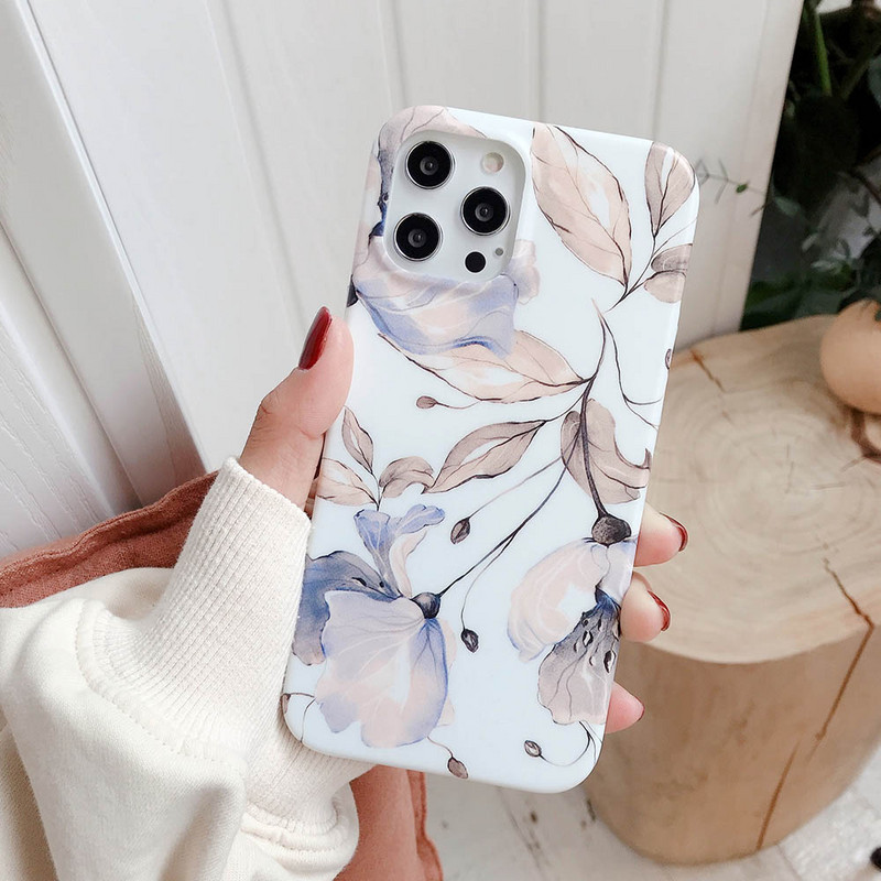 Ματ Floral Θήκη Για iPhone 14 12 mini 13 11 Pro Max XR XS Max X 7 8 Plus Soft TPU Tropical Leaf Flowers Κοριτσίστικες θήκες τηλεφώνου