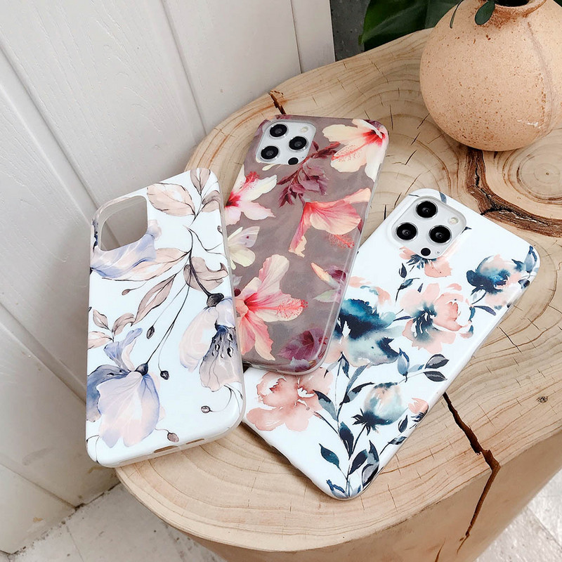 Ματ Floral Θήκη Για iPhone 14 12 mini 13 11 Pro Max XR XS Max X 7 8 Plus Soft TPU Tropical Leaf Flowers Κοριτσίστικες θήκες τηλεφώνου