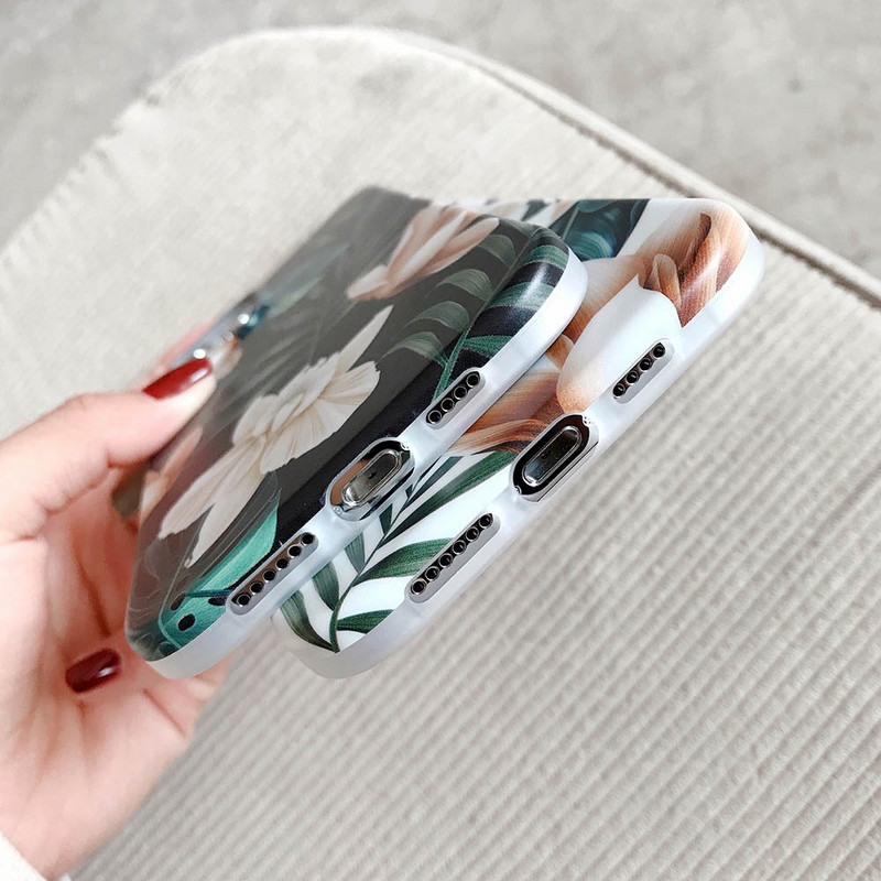 Ματ Floral Θήκη Για iPhone 14 12 mini 13 11 Pro Max XR XS Max X 7 8 Plus Soft TPU Tropical Leaf Flowers Κοριτσίστικες θήκες τηλεφώνου