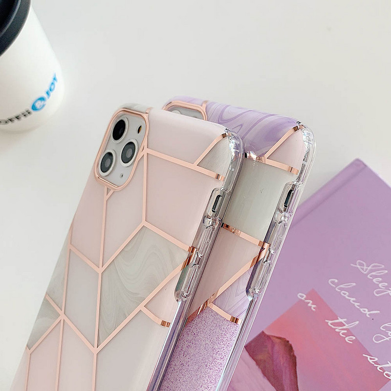 Prabangus geometrinės marmurinės tekstūros telefono dėklas, skirtas iPhone 14 12 13 XR X XS Max 11 Pro Max 7 8 Plus dėklai Minkštas smūgiams atsparus galinis dangtelis