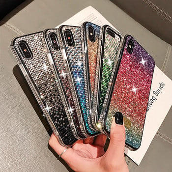 Калъф за телефон Glitter Crystal за iPhone 13 12 mini XR 11 Pro XS MAX Заден капак за iPhone 7 8 Plus X Coque Bling Gradient Fundas