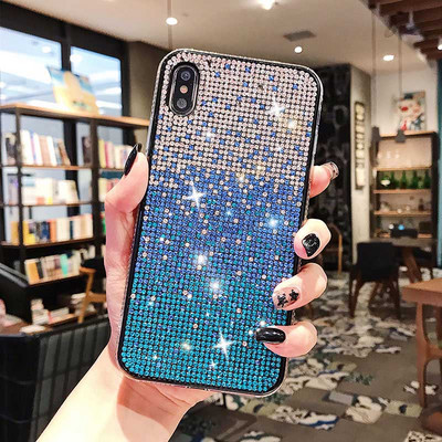 Калъф за телефон Glitter Crystal за iPhone 13 12 mini XR 11 Pro XS MAX Заден капак за iPhone 7 8 Plus X Coque Bling Gradient Fundas