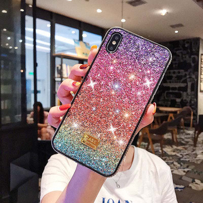 Калъф за телефон Glitter Crystal за iPhone 13 12 mini XR 11 Pro XS MAX Заден капак за iPhone 7 8 Plus X Coque Bling Gradient Fundas