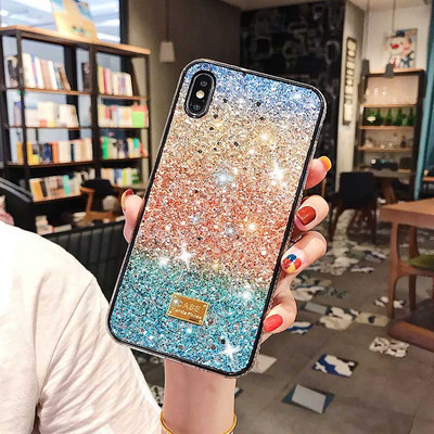 Калъф за телефон Glitter Crystal за iPhone 13 12 mini XR 11 Pro XS MAX Заден капак за iPhone 7 8 Plus X Coque Bling Gradient Fundas