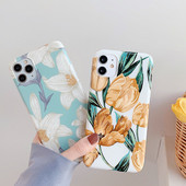 Винтидж калъф за телефон с цветя за iPhone 12 13 Pro Max 11 Pro Max XS Max XR X 7 8 Plus Калъфи с лале и лилия Мек IMD заден капак с листа