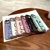 Prabangus mielas Rabbit telefono dėklas, skirtas iPhone 11 12 13 14 Pro Max XS X XR 7 8 Plus SE 2020 Mini smūgiams atsparus silikoninis stovo dangtelis