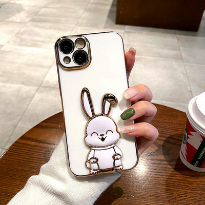 Prabangus mielas Rabbit telefono dėklas, skirtas iPhone 11 12 13 14 Pro Max XS X XR 7 8 Plus SE 2020 Mini smūgiams atsparus silikoninis stovo dangtelis